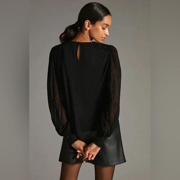 Anthropologie Bl-nk Top Sequin Embellished Blouse M NWT Black Shimmering - Picture 2 of 7